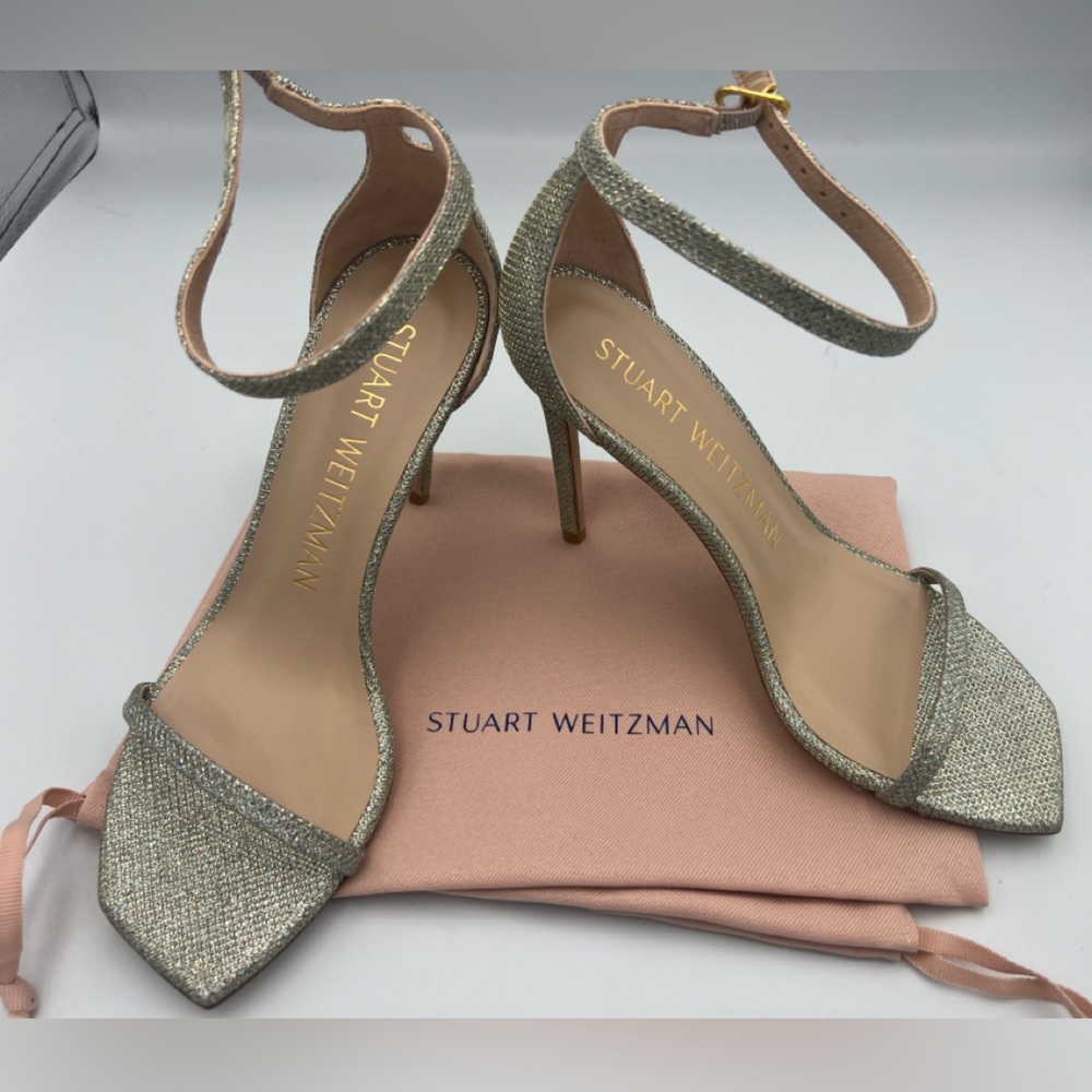Stuart Weitzman Nudistcurve 100 Sandal Heels Womens Size 8.5M Noir/Poudre NEW
